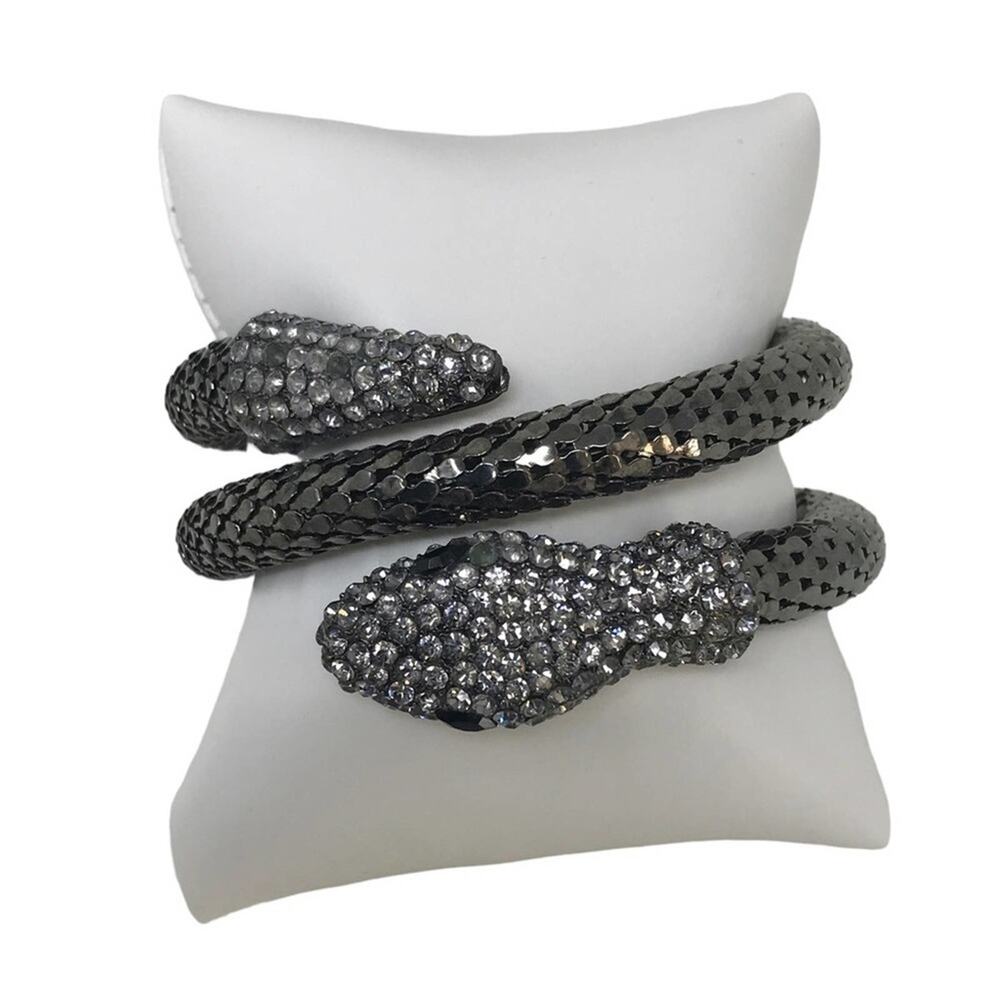 Snake Bracelet Wrap Around Silver Dark Tone & Black Boho - Picture 2 of 5